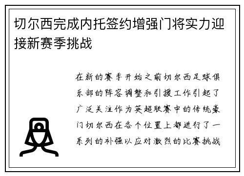 切尔西完成内托签约增强门将实力迎接新赛季挑战